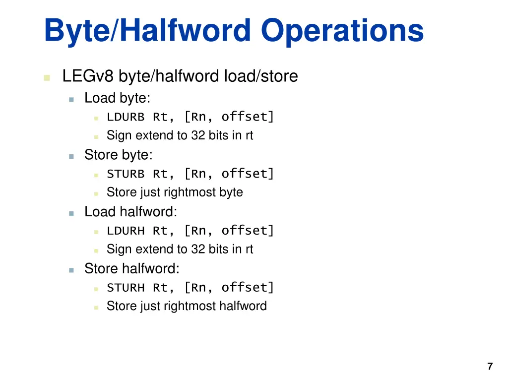 byte halfword operations