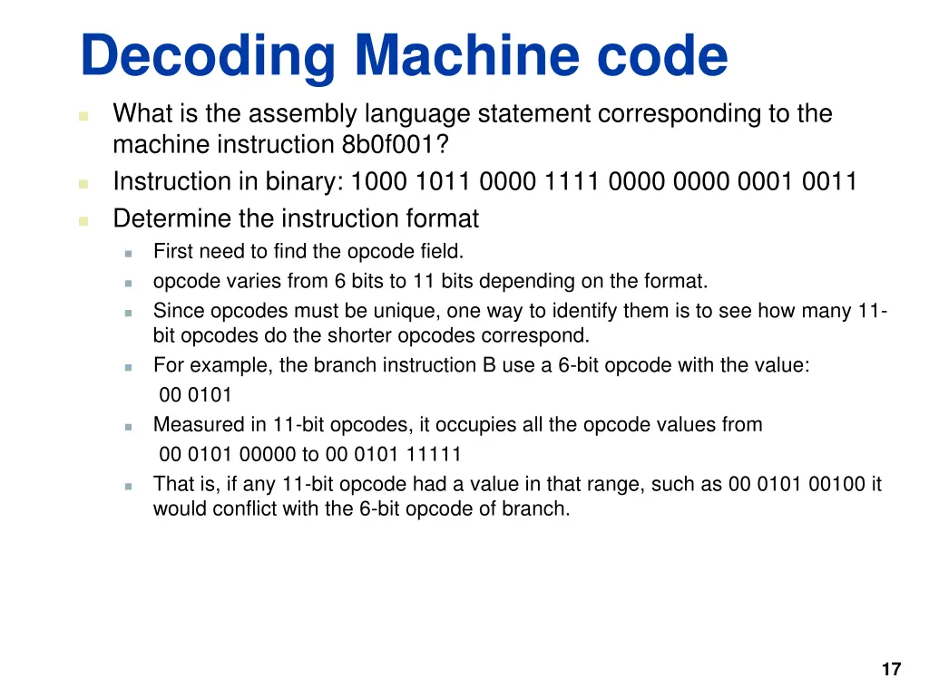 decoding machine code what is the assembly