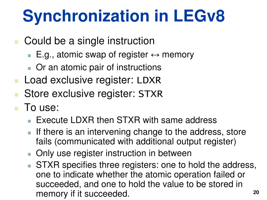 synchronization in legv8