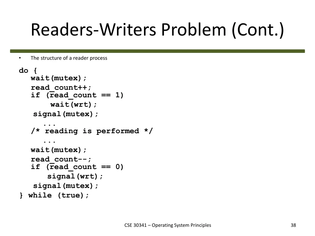 readers writers problem cont 1