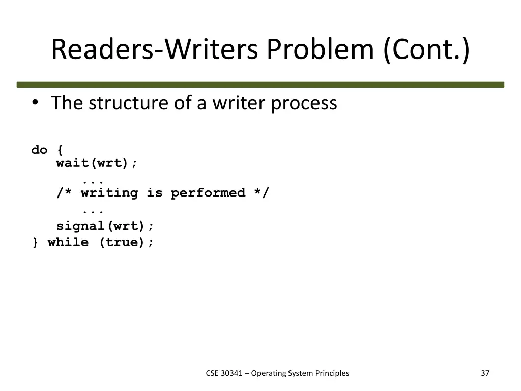 readers writers problem cont