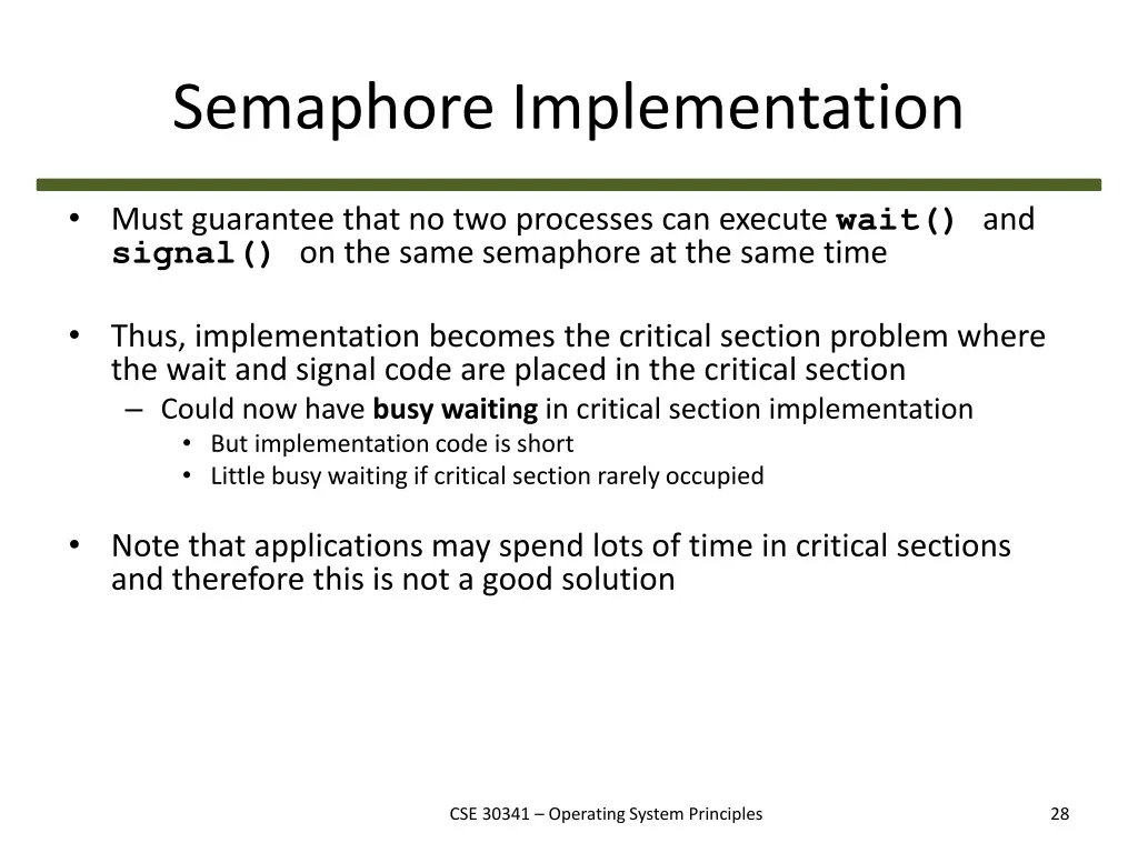 semaphore implementation