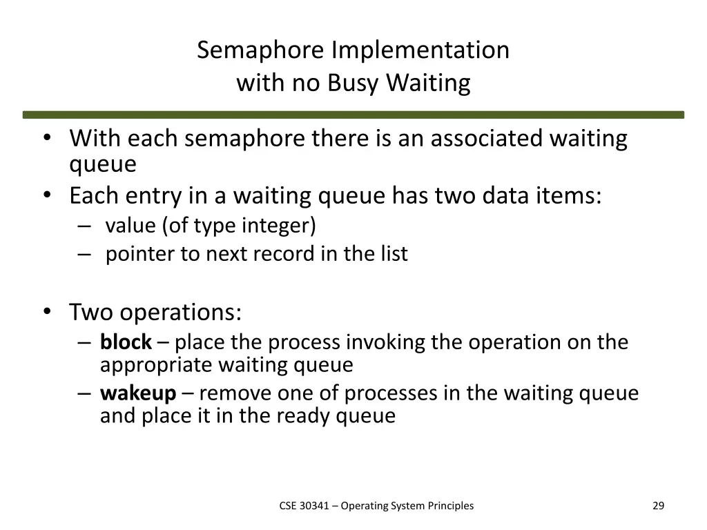 semaphore implementation with no busy waiting