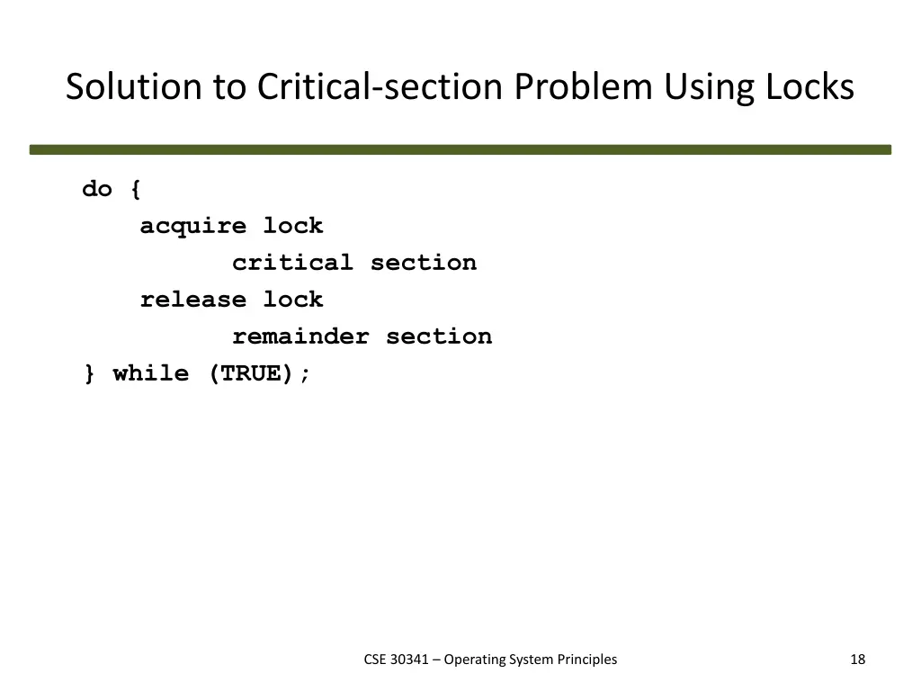 solution to critical section problem using locks