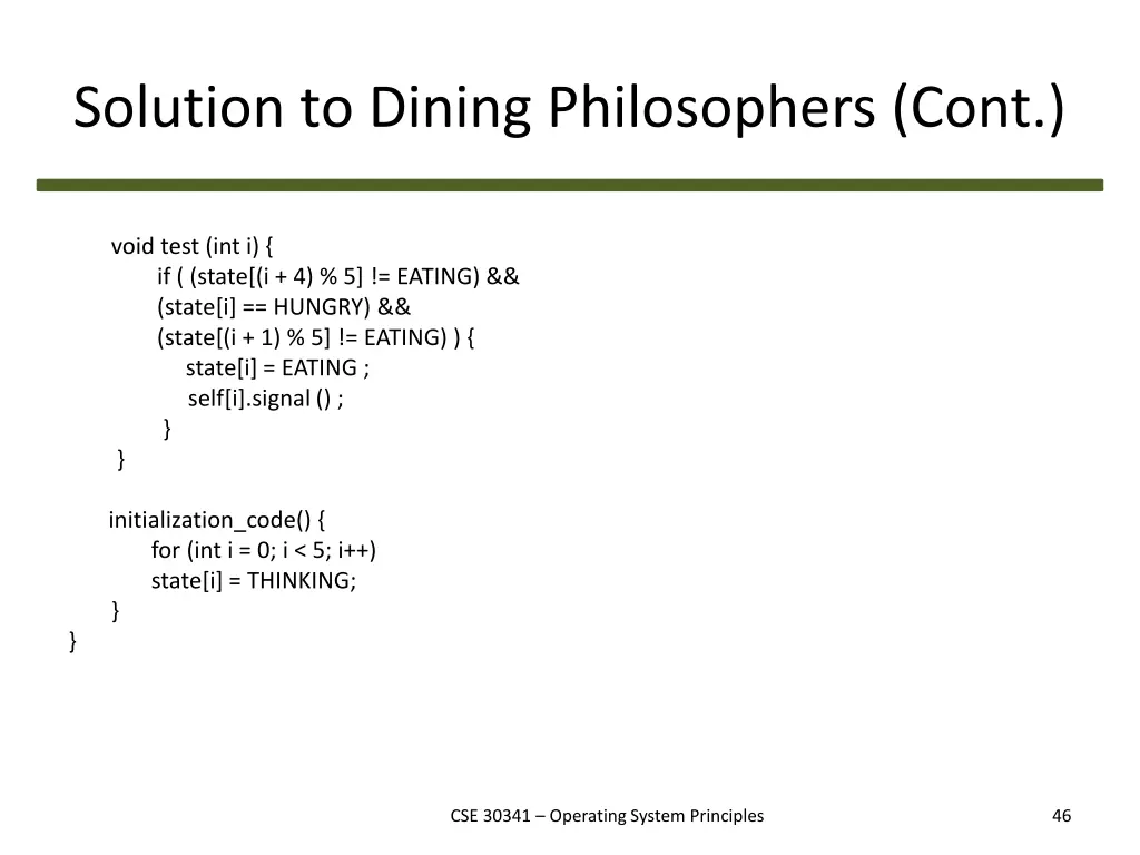solution to dining philosophers cont