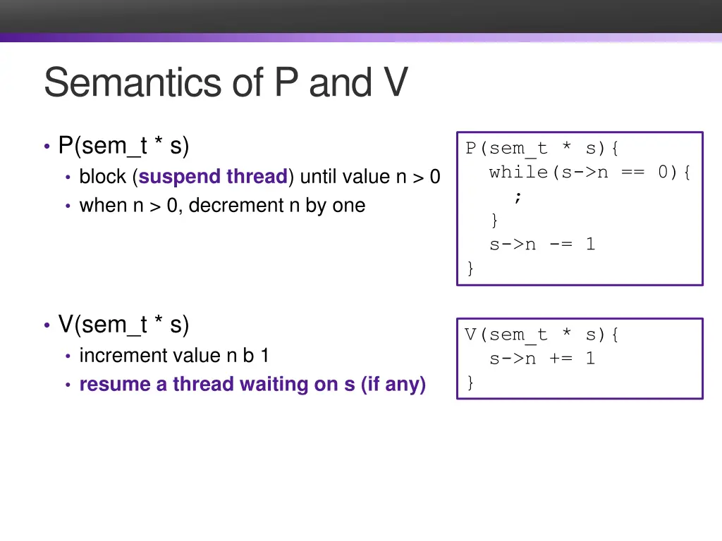 semantics of p and v