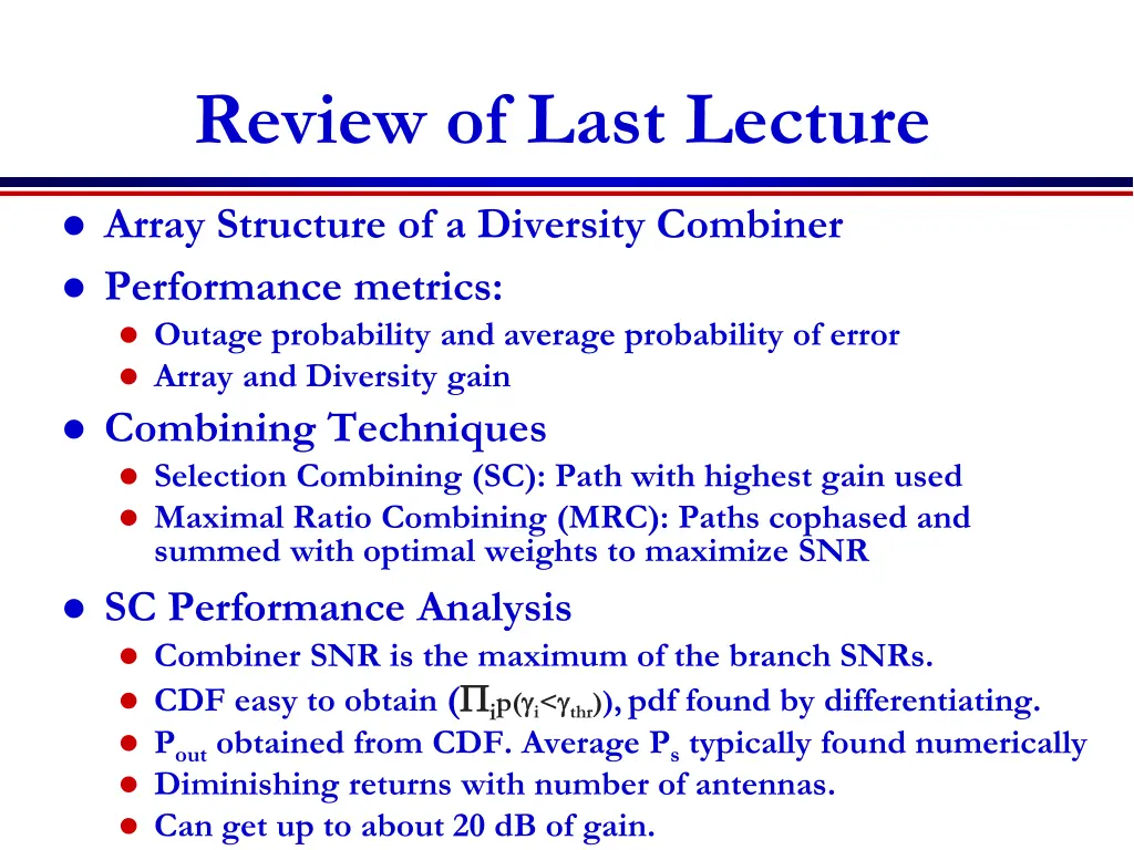 review of last lecture