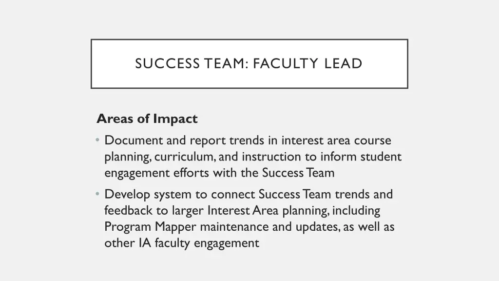 success team faculty lead