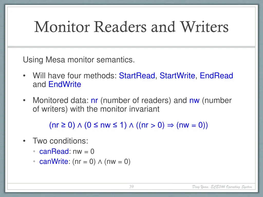 monitor readers and writers