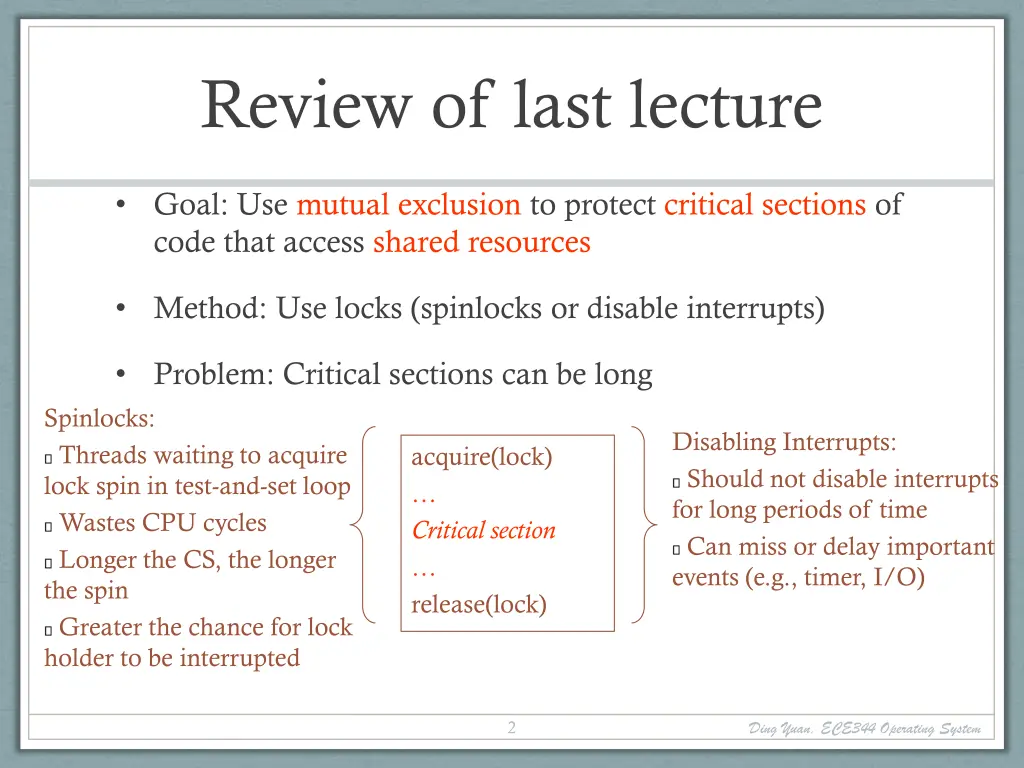 review of last lecture