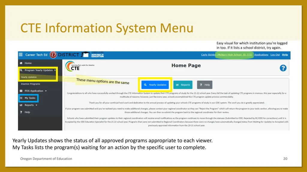 cte information system menu