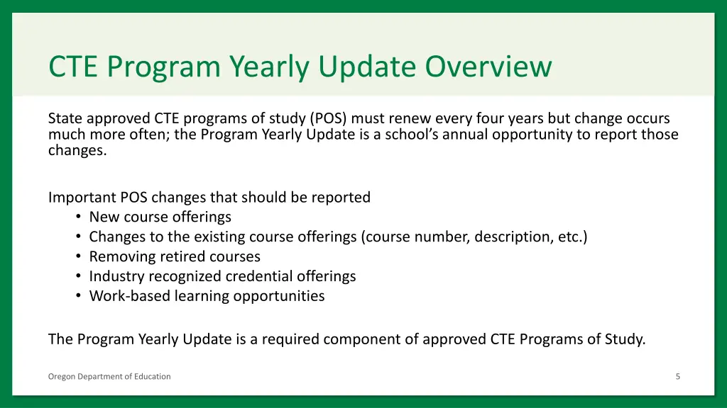 cte program yearly update overview