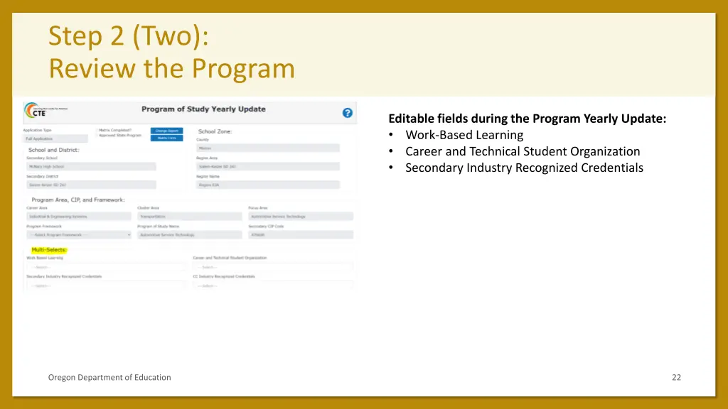step 2 two review the program
