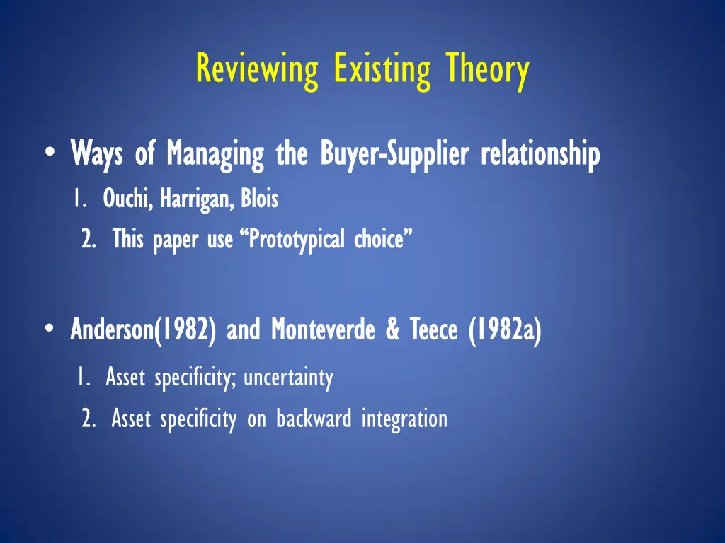 reviewing existing theory