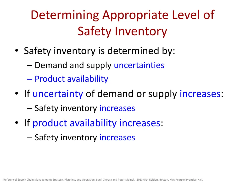 determining appropriate level of safety inventory 1