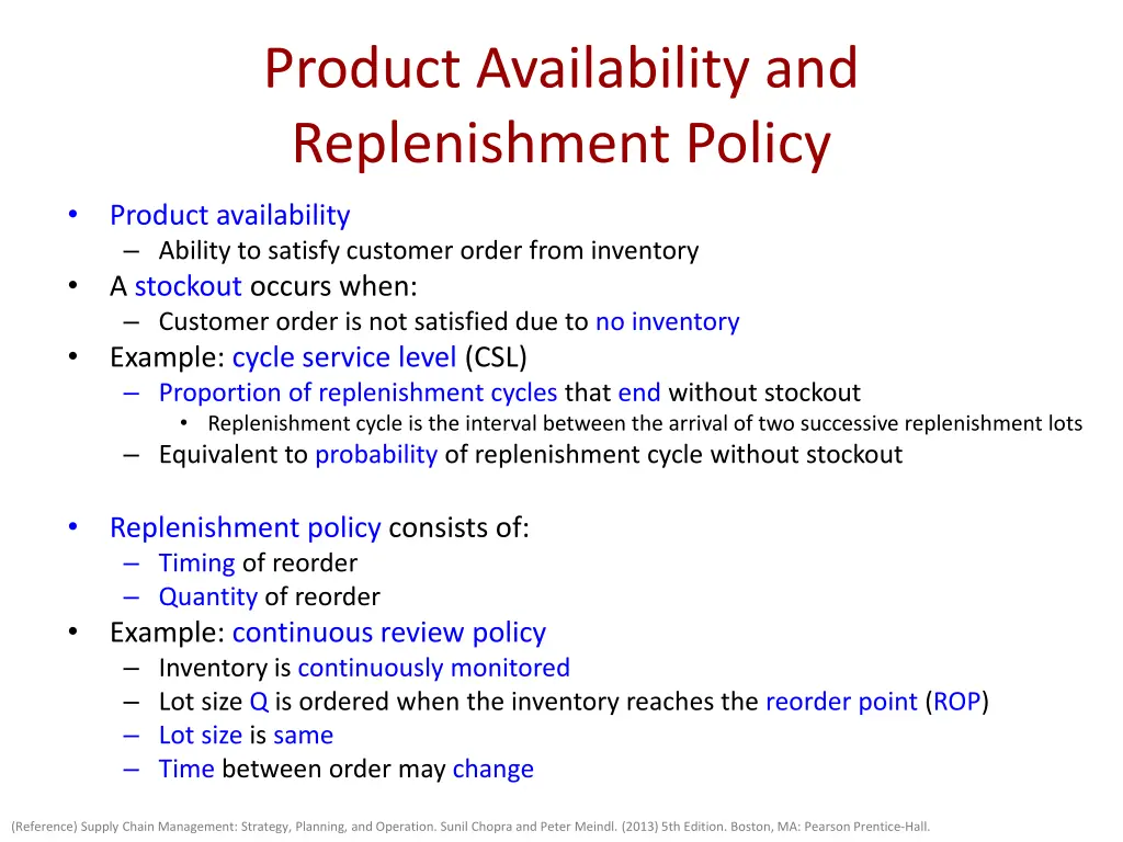 product availability and replenishment policy 1