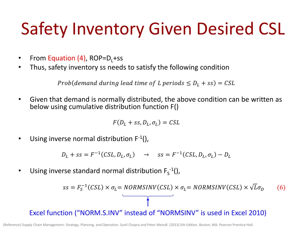 safety inventory given desired csl 2