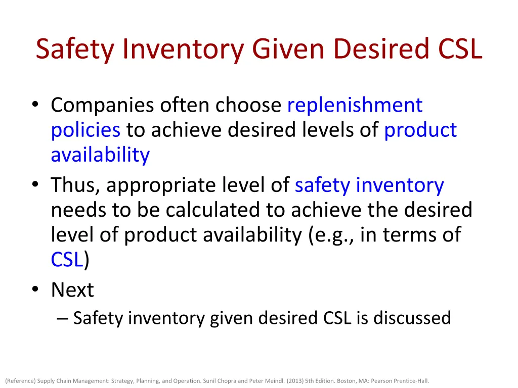 safety inventory given desired csl