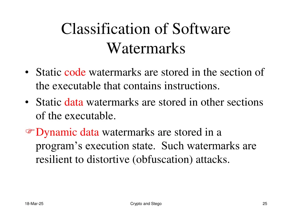 classification of software watermarks
