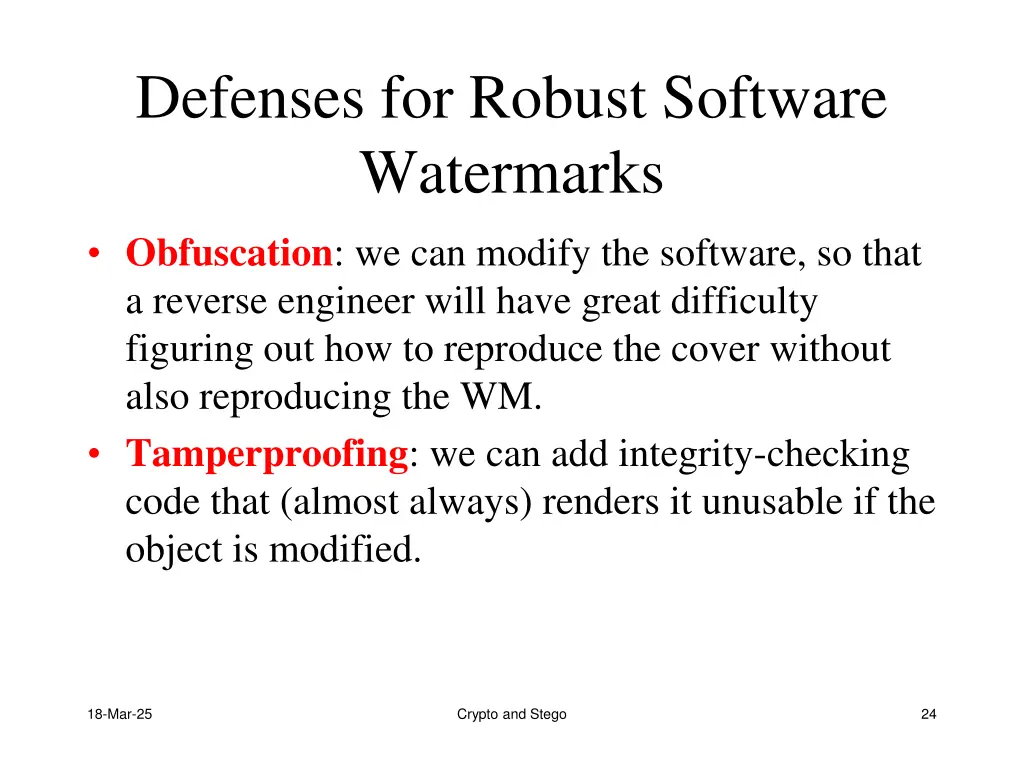 defenses for robust software watermarks