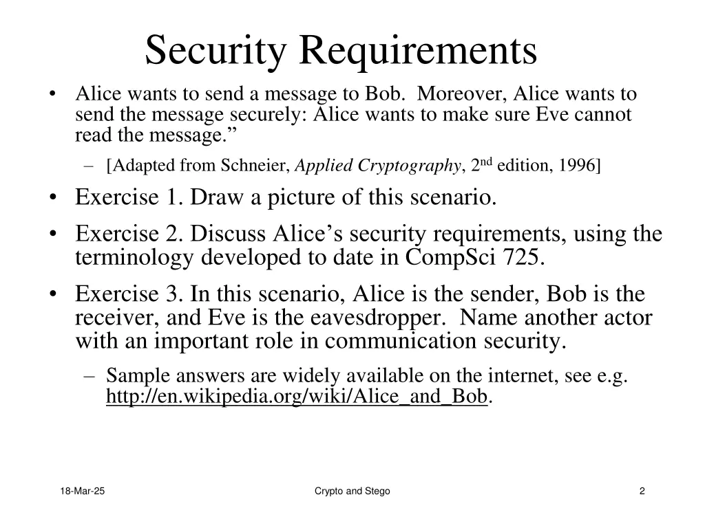 security requirements alice wants to send