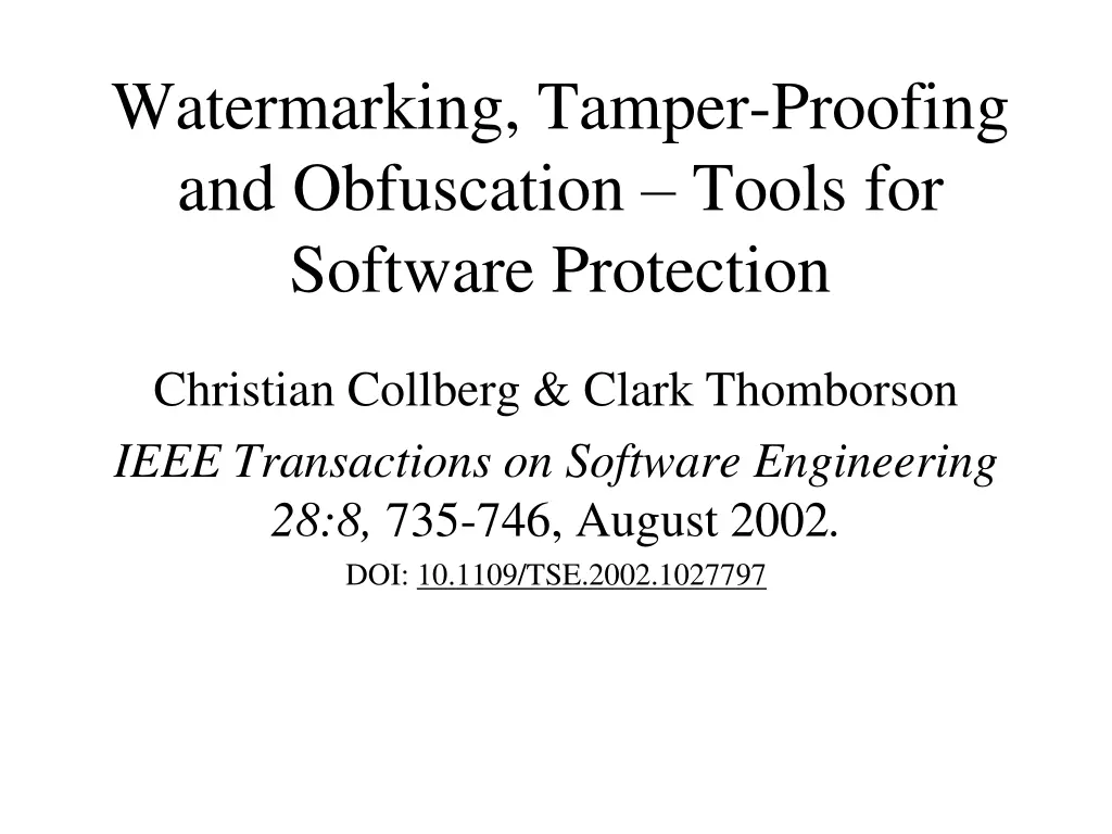 watermarking tamper proofing and obfuscation