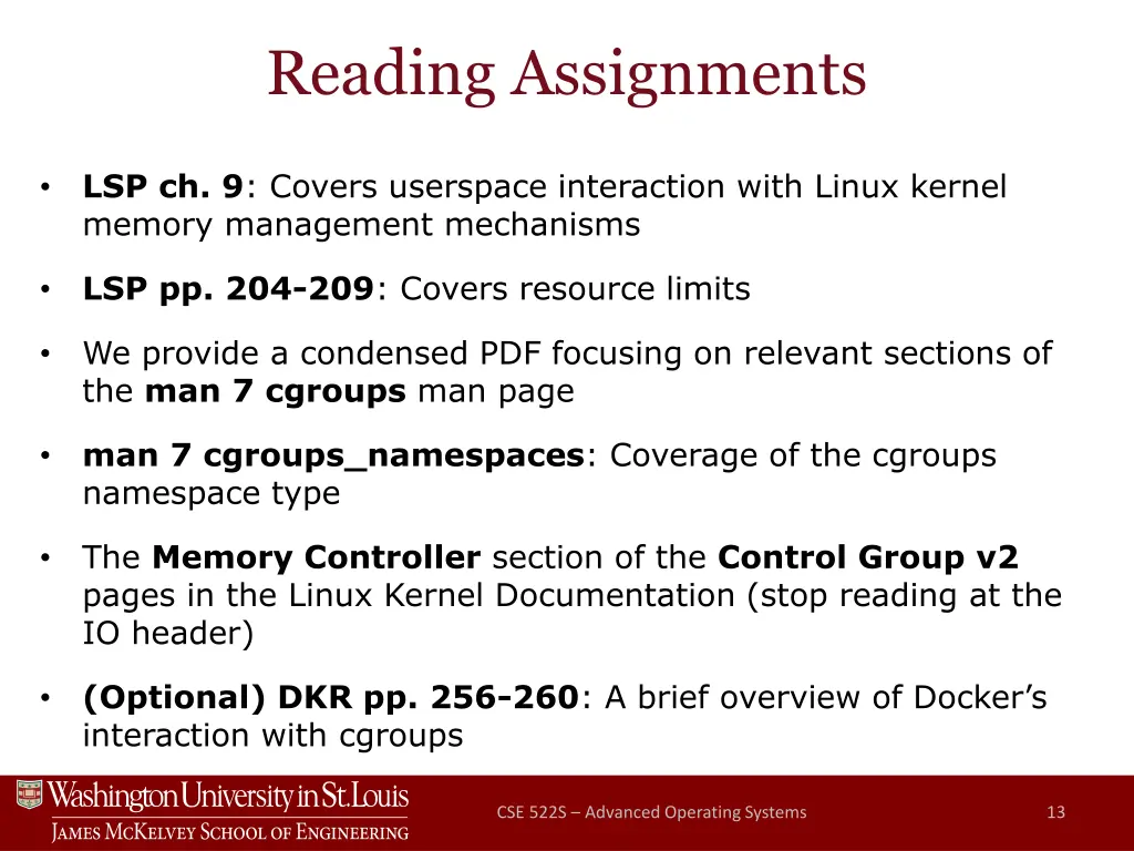 reading assignments