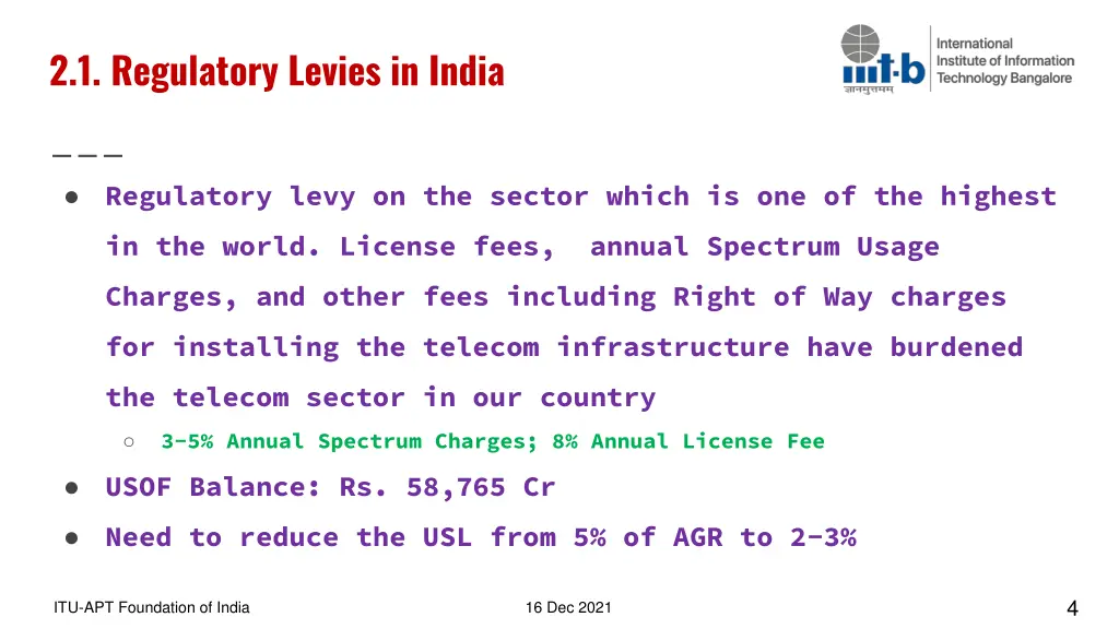 2 1 regulatory levies in india