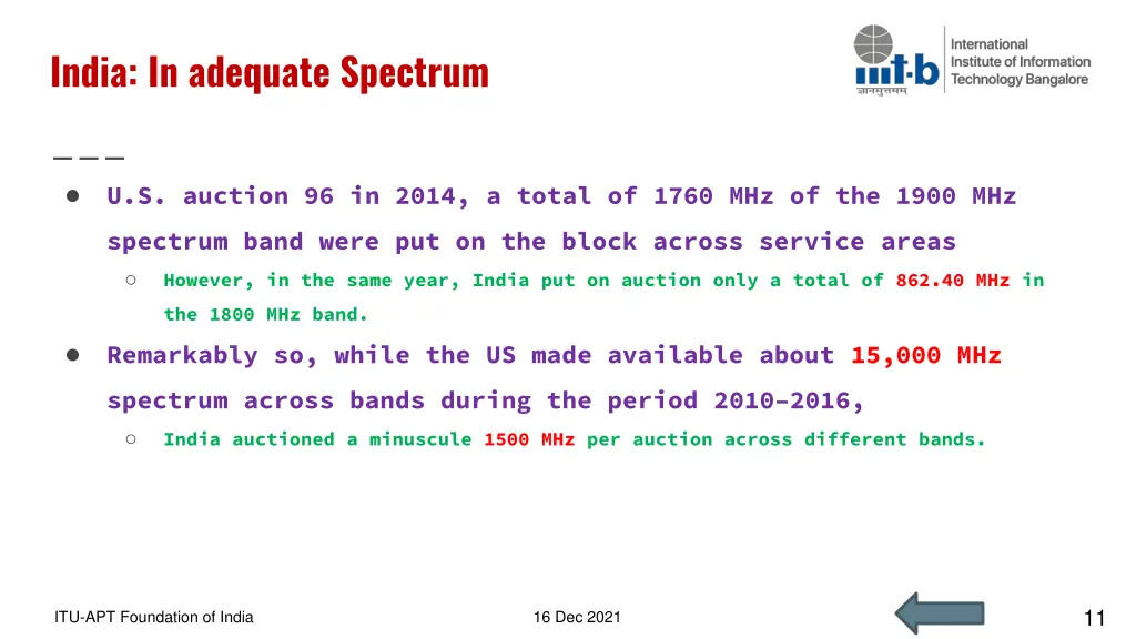 india in adequate spectrum