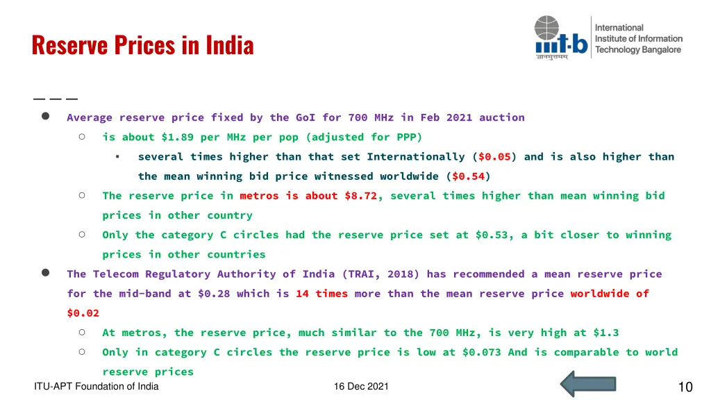 reserve prices in india