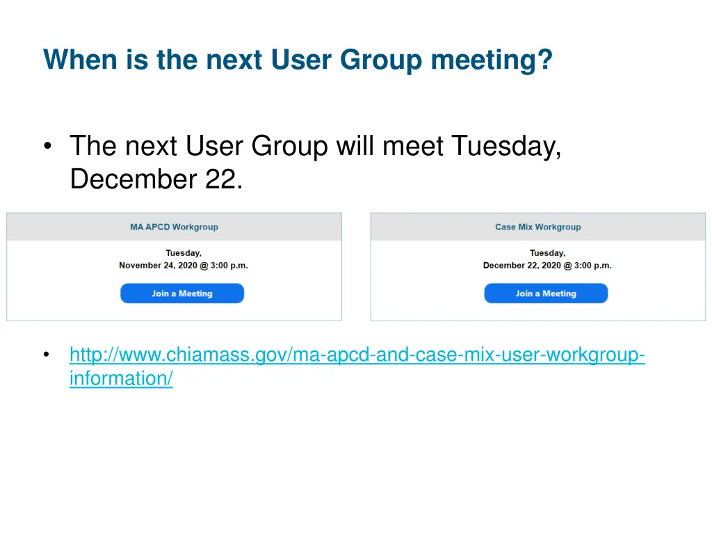 when is the next user group meeting