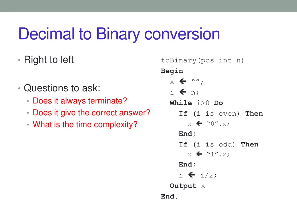 decimal to binary conversion