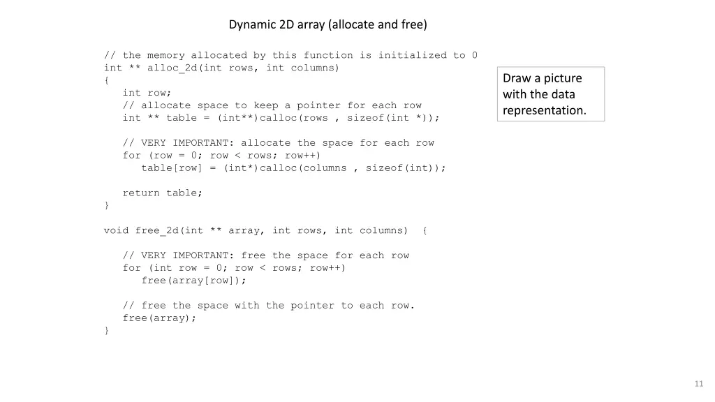 dynamic 2d array allocate and free