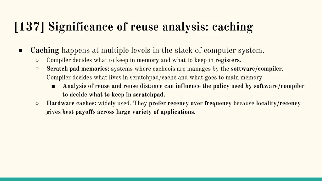 137 significance of reuse analysis caching
