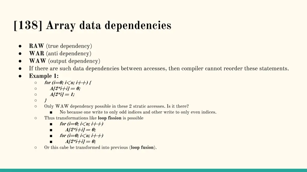 138 array data dependencies