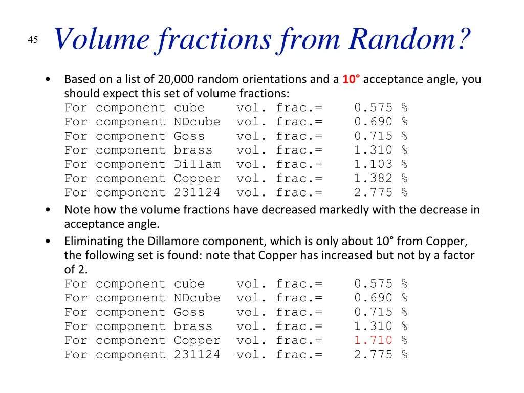 45 volume fractions from random