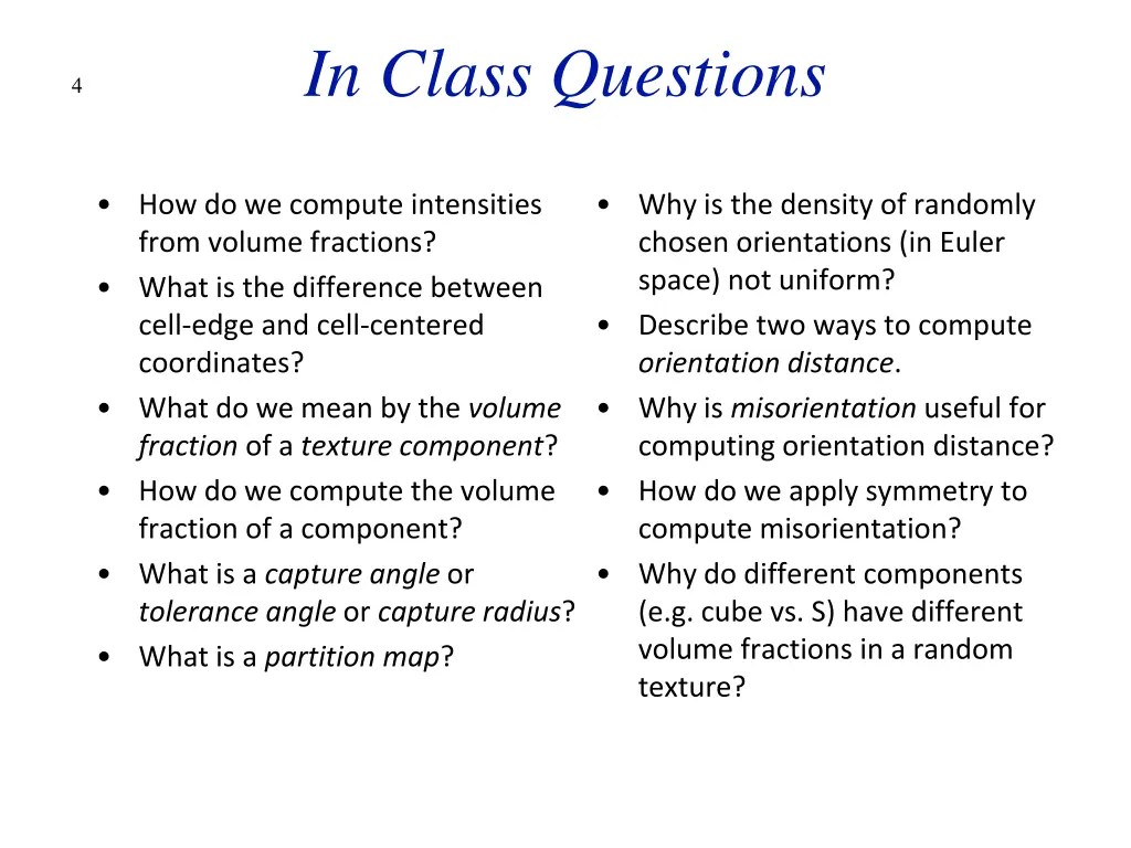 in class questions