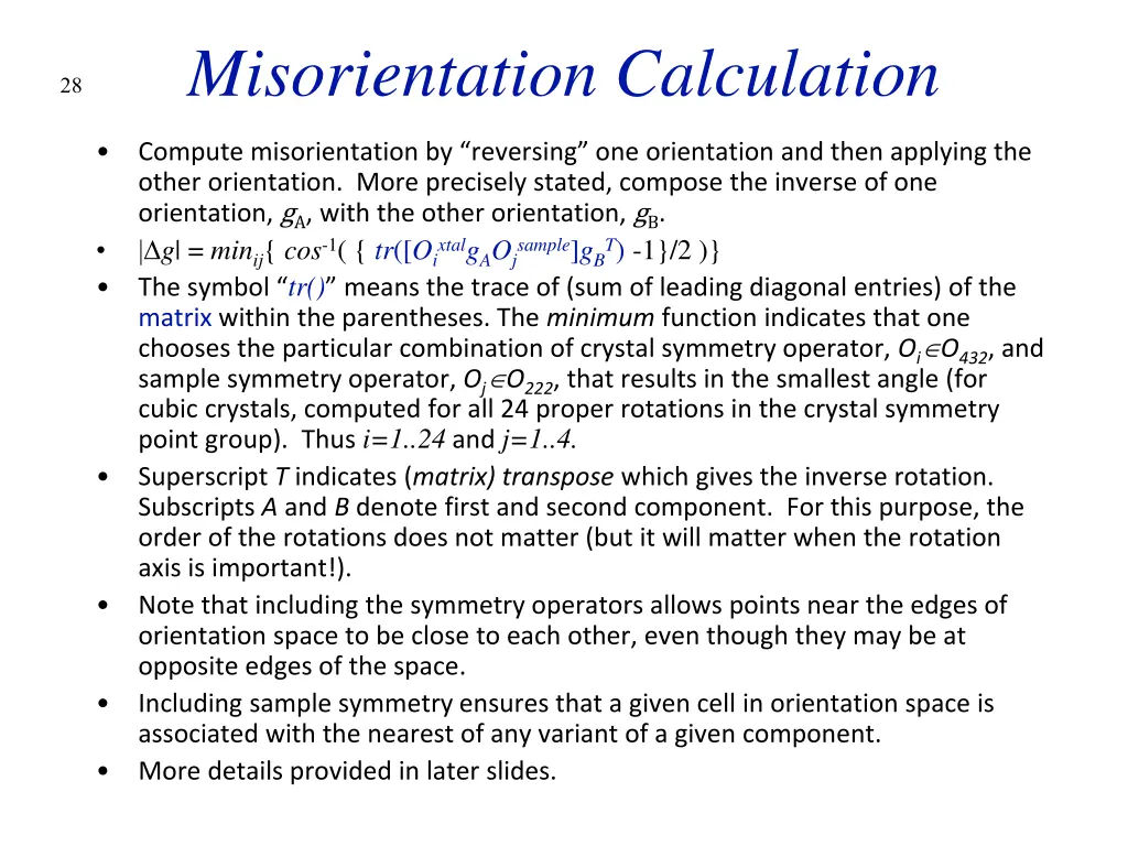 misorientation calculation