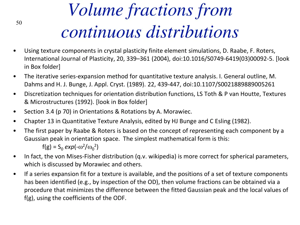 volume fractions from continuous distributions