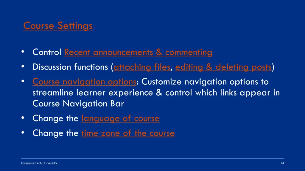 course settings