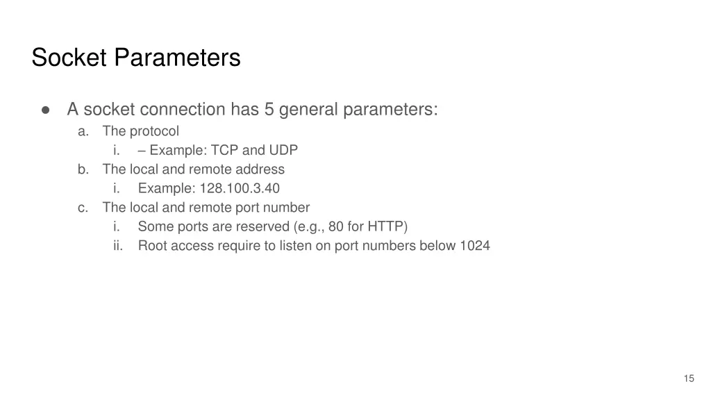 socket parameters