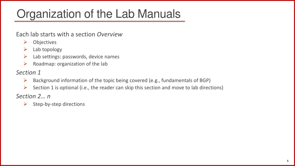 organization of the lab manuals