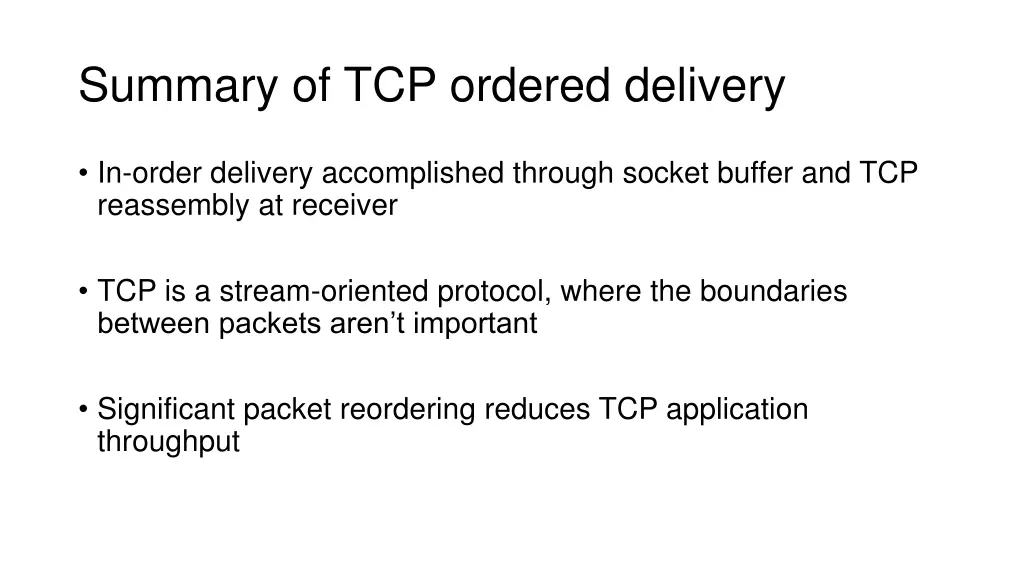 summary of tcp ordered delivery