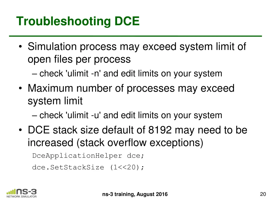 troubleshooting dce