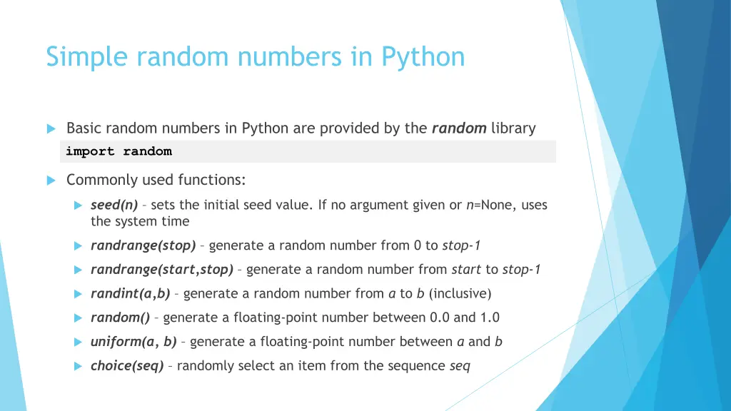 simple random numbers in python