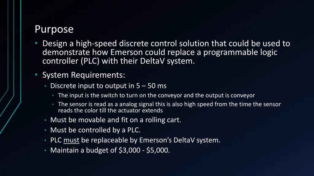 purpose design a high speed discrete control