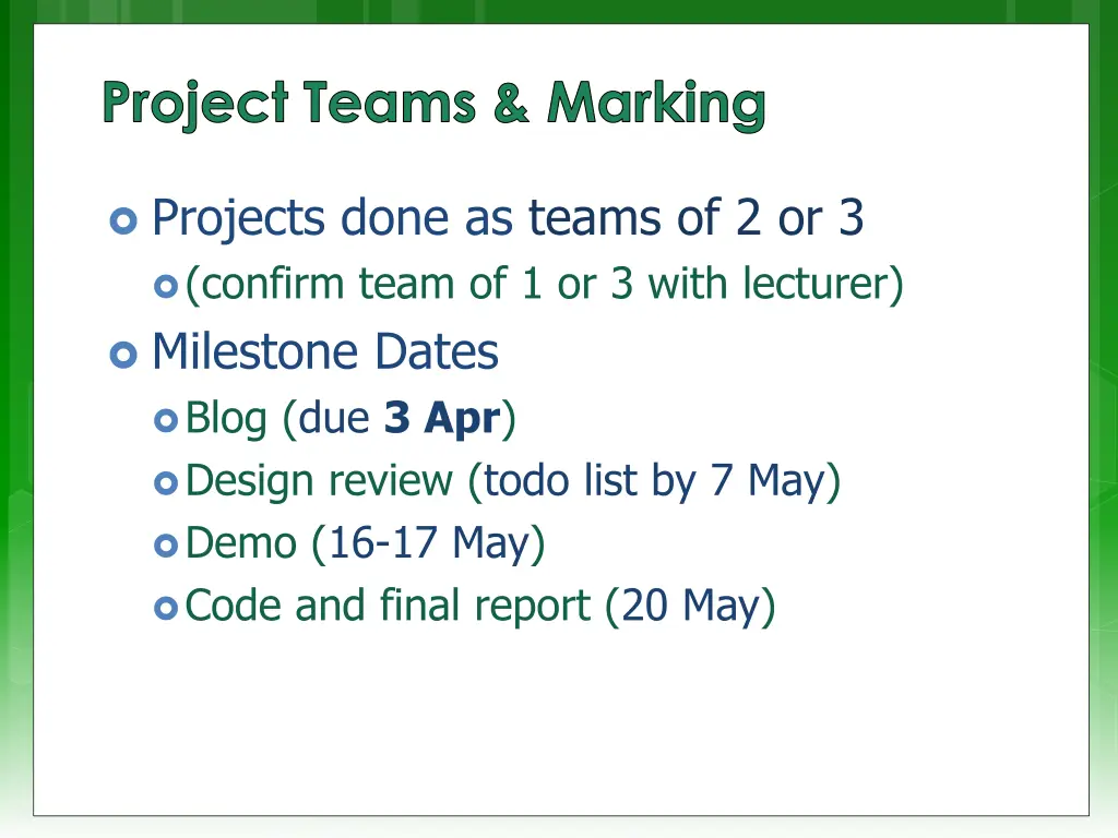project teams marking