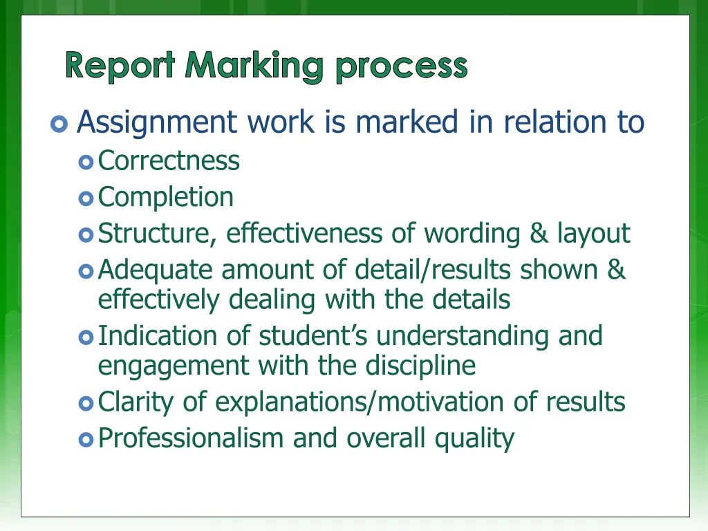 report marking process