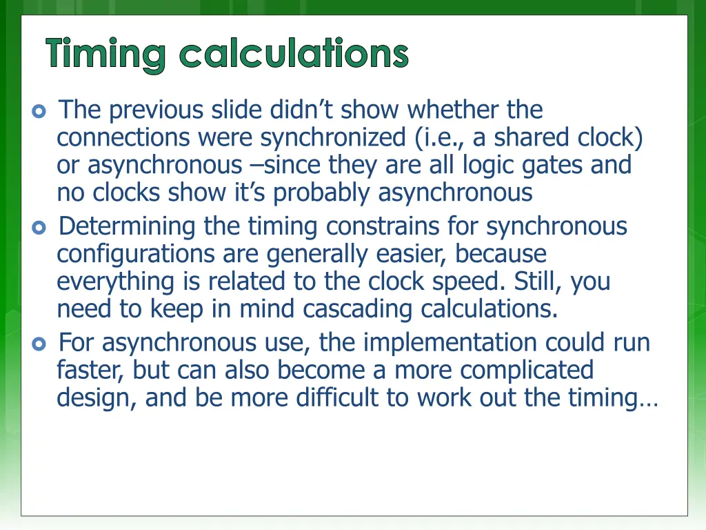 timing calculations