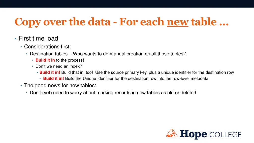 copy over the data for each new table